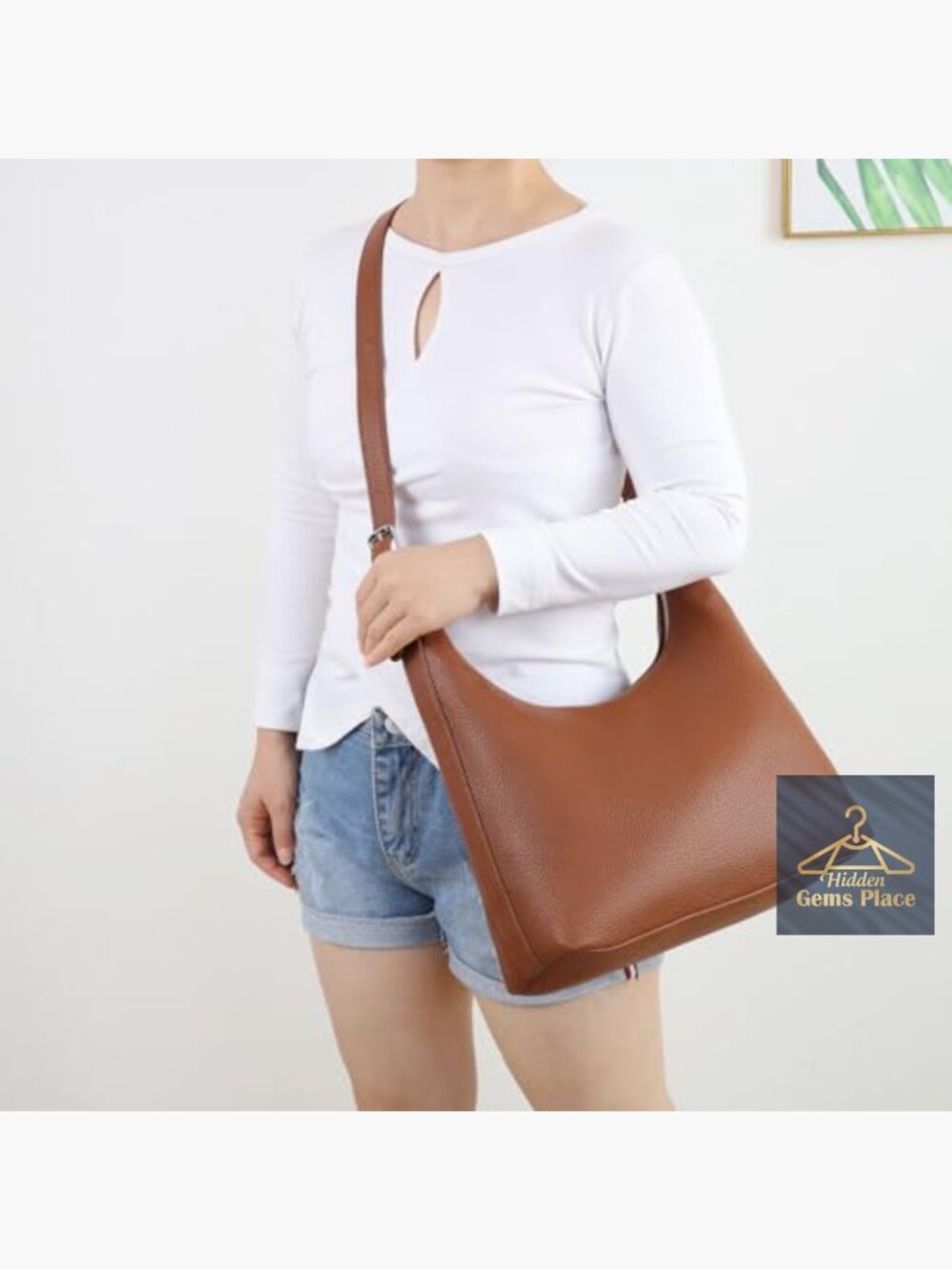 Small Crescent Hobo Shoulder Bag with Adjustable Strap Faux Leather Tote - Picture 3 of 5